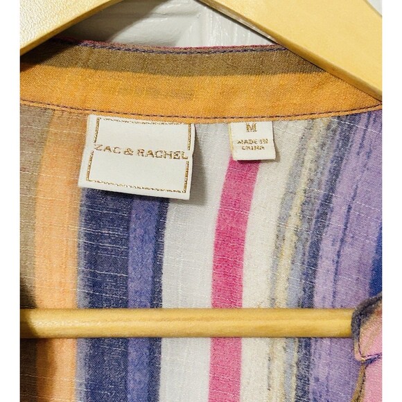 Zac & Rachel TOP (Medium) LONG SLEEVE BUTTON DOWN Striped MULTICOLOR Pink Purple - Picture 4 of 5